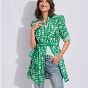 NWOT SZXL CAbi Circuit Jacket/Blazer/Minidress. Green and White Lightweight!